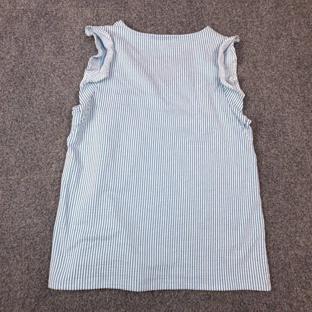 Michael‎ Kors Women's Size M Medium Blue White Striped Ruffle Sleeve V-Neck Top
